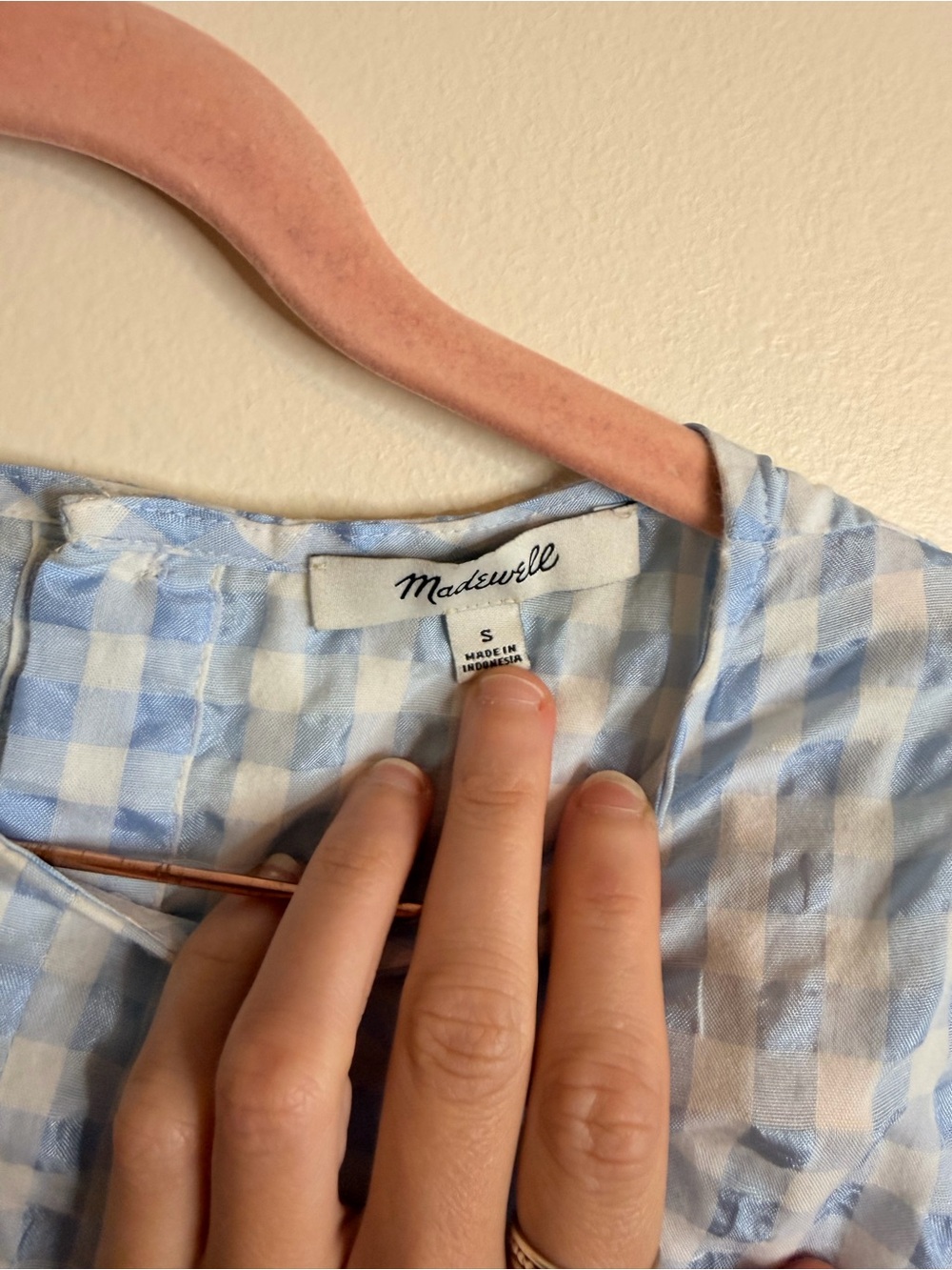 Madewell Blue & White Gingham Tie-Front Short Sleeve Top - Picture 2 of 3